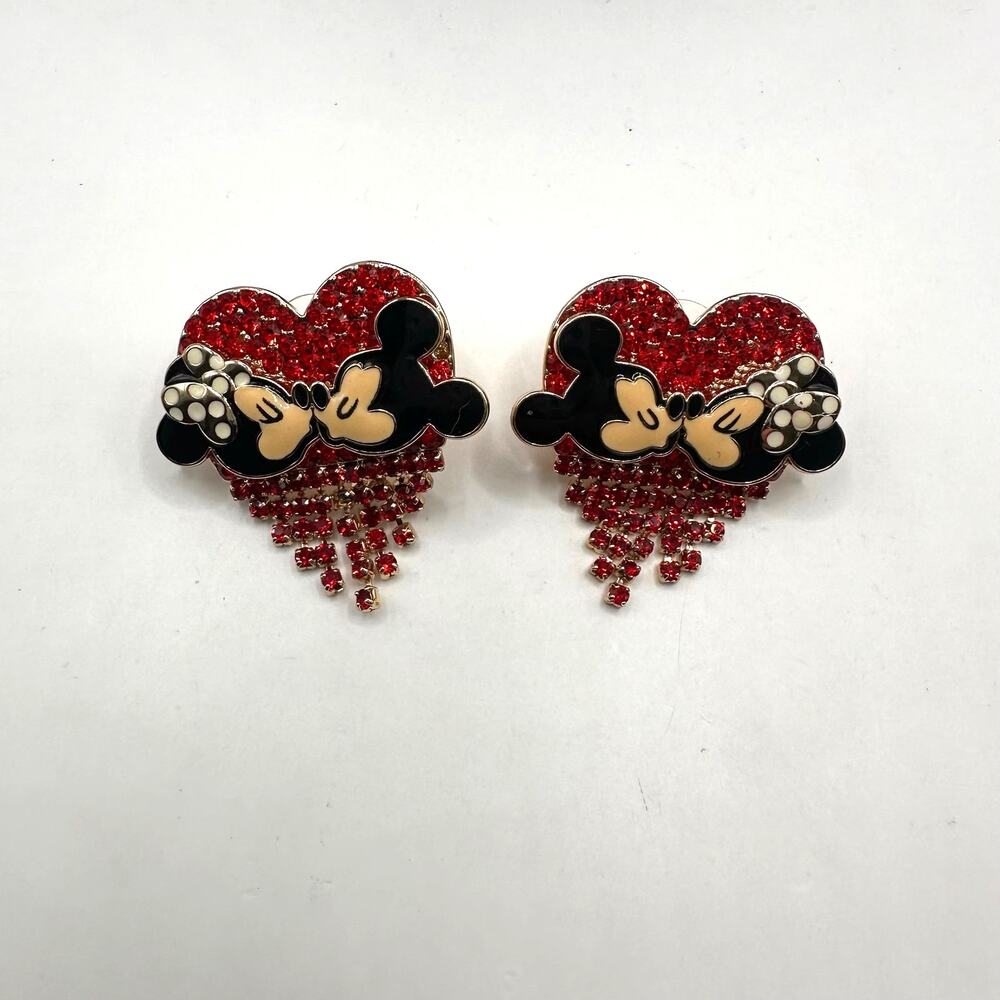 Disney BaubleBar Mickey & Minnie Mouse Love Heart Pierced Earring Red Gold - Picture 6 of 6